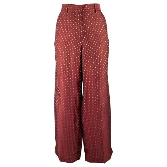 Dries Van Noten Pants Trousers size FR 40 US 8 Straight burgundy gold polka dot - Picture 1 of 11